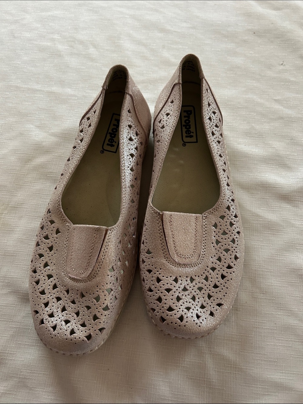Propet Women's Slip-On Laser-Cut Flats - Light Pink